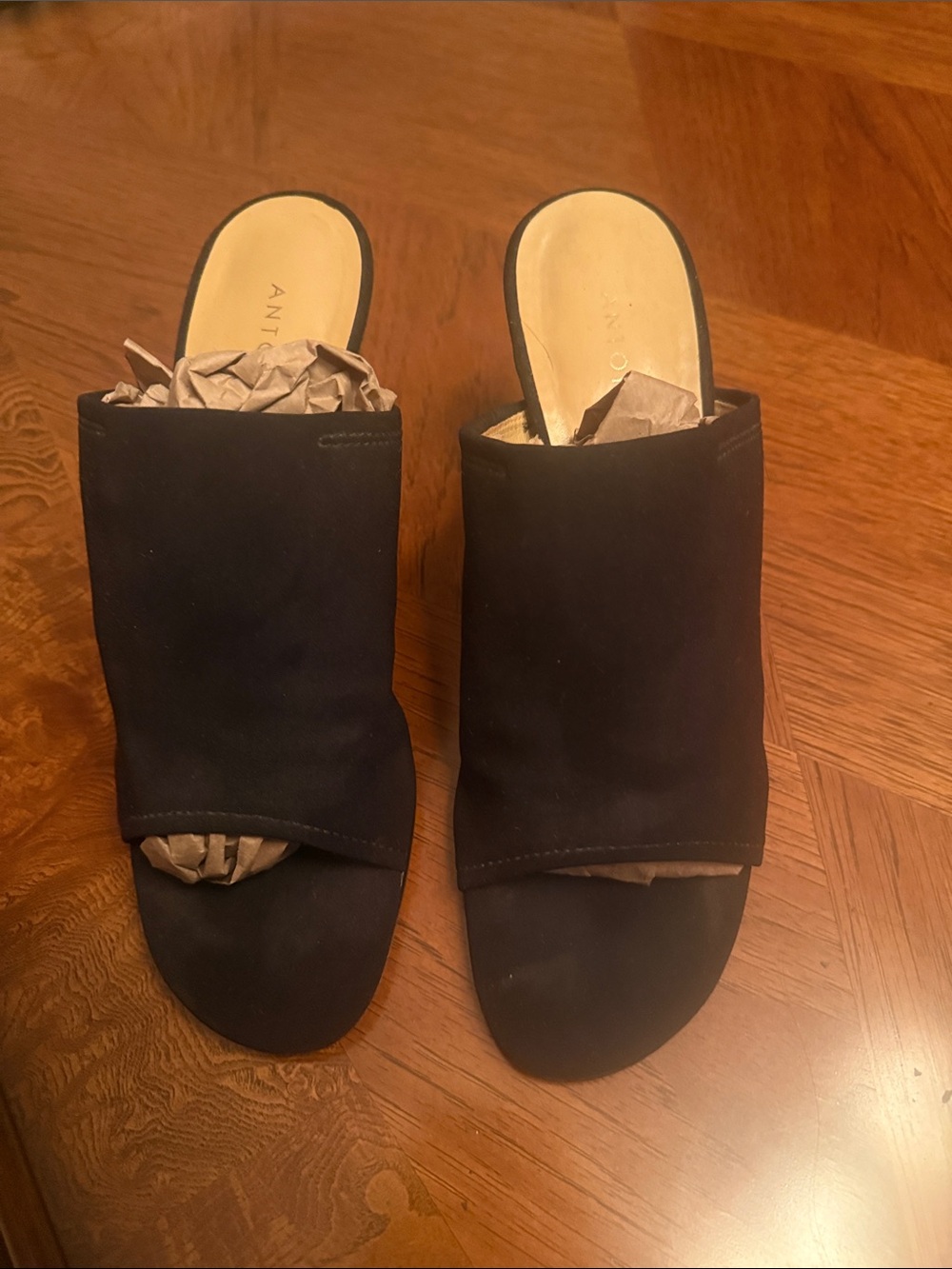 Antonio Melani Black Suede Slide Mules